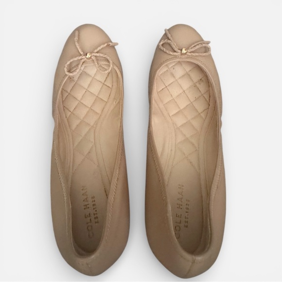 Cole Haan Leather Nude Ballet Wedge With Bows Women’s Size 9 - Picture 5 of 8